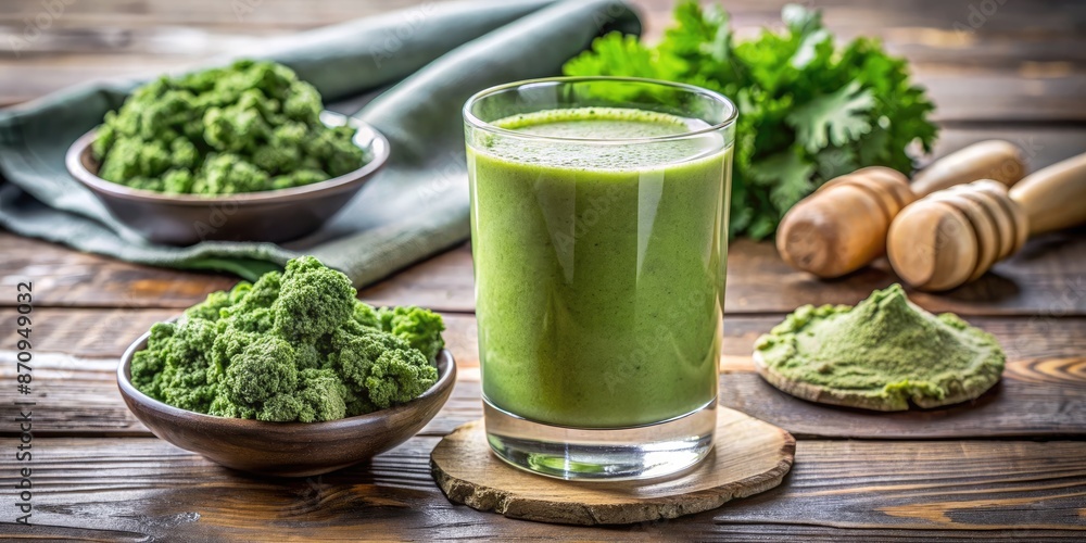 Green smoothie surrounded by fresh ingredients. Green smoothie surrounded by fresh ingredients.
