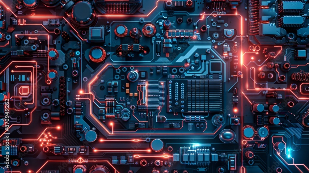 Intricate cyberpunk circuit board infographic featuring detailed futuristic design Intricate cyberpunk circuit board infographic featuring detailed futuristic design
