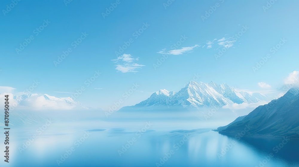 Panoramic view of snow-capped mountains with a bright blue sky and sun. Panoramic view of snow-capped mountains with a bright blue sky and sun.