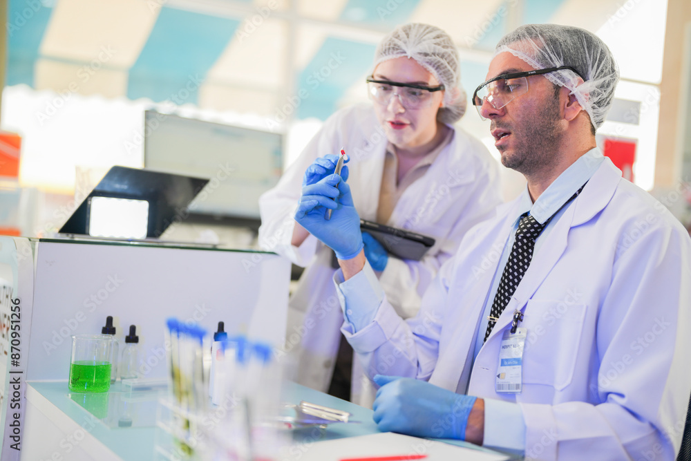 scientist doctors wear lab coat. Chemicals serums and antibiotics are being tested for treatment of people and animals. and make dietary supplements. product testing room clean in a modern laboratory. scientist doctors wear lab coat. Chemicals serums and antibiotics are being tested for treatment of people and animals. and make dietary supplements. product testing room clean in a modern laboratory.