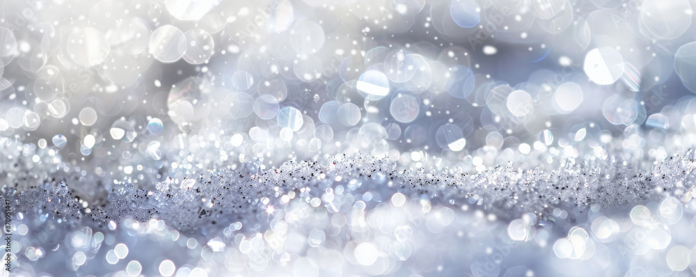 A macro shot of white glitter with selective focus, emphasizing the sharp, sparkling particles in the foreground while the background fades into a soft, snowy blur. A macro shot of white glitter with selective focus, emphasizing the sharp, sparkling particles in the foreground while the background fades into a soft, snowy blur.