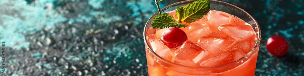 Fototapeta premium High-Definition AI-Generated Wallpaper Featuring Classic Italian Aperitif with Summer Cocktails. Refreshing Cold Drinks for Summer Parties with Lemon and Fruit Tea in a Beautifully Plated Setting