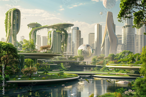 ESG City Environment Social and Governance Greenery City, Futuristic, Eco friendly Sustainable skyscrapers, Urban Environment Concept