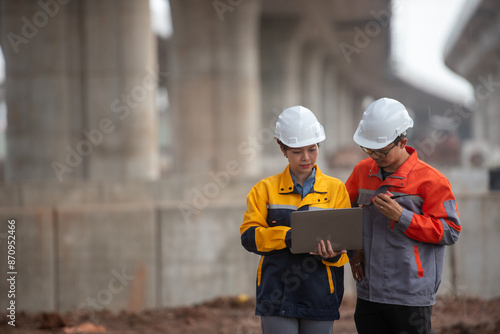 Wallpaper Mural Road construction supervision team Civil engineers work at road construction sites to supervise new road construction and inspect road construction sites. Torontodigital.ca