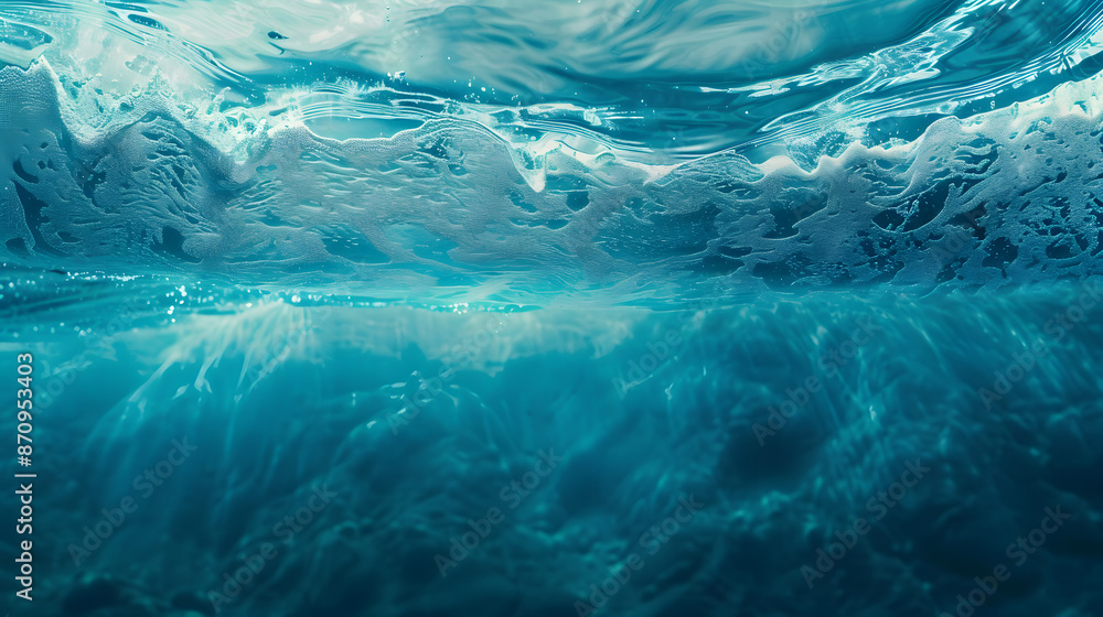 water wave underwater blue ocean. wide panorama background. water wave underwater blue ocean. wide panorama background.