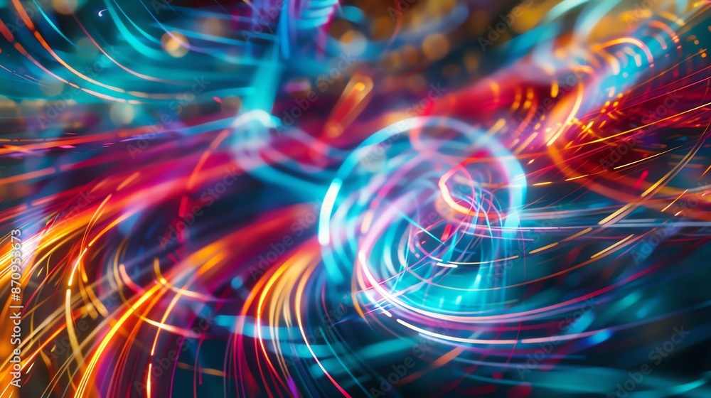 Abstract swirl of neon lights, focus on, electric energy, vibrant, overlay, dark backdrop Abstract swirl of neon lights, focus on, electric energy, vibrant, overlay, dark backdrop