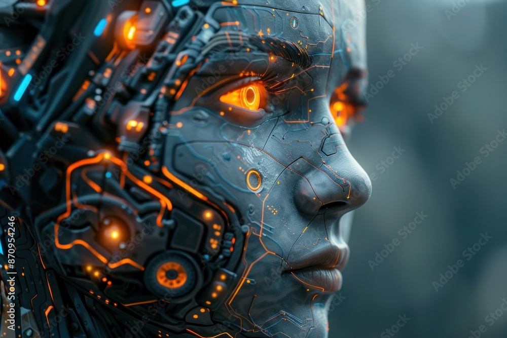 Electronic human head with integrated circuits, concept of artificial intelligence technology. ai generative Electronic human head with integrated circuits, concept of artificial intelligence technology. ai generative