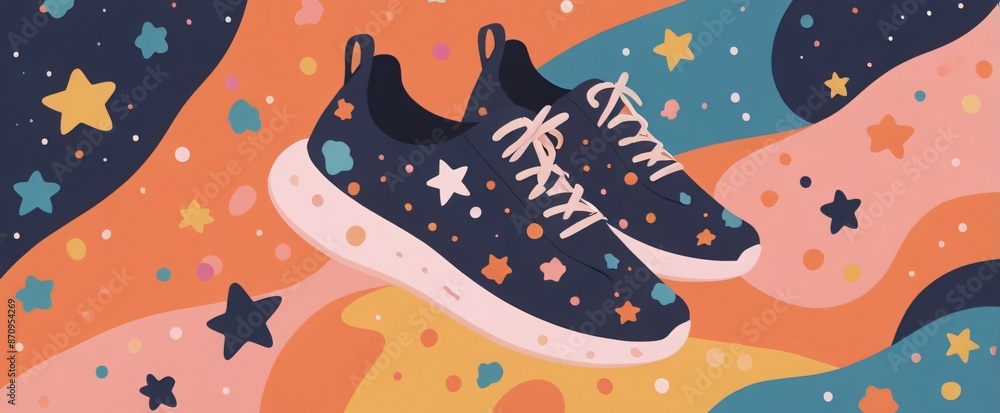 illustration floating shoe with starry space illustration floating shoe with starry space