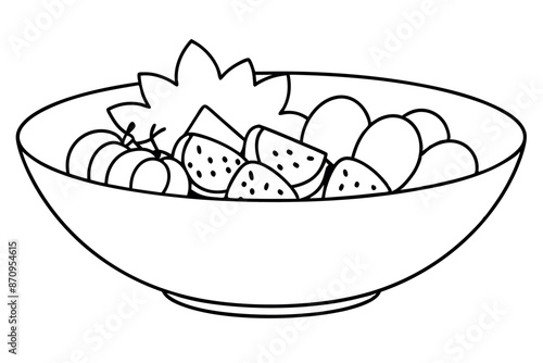 Fruit salad minimalist line art classic culinary elegance