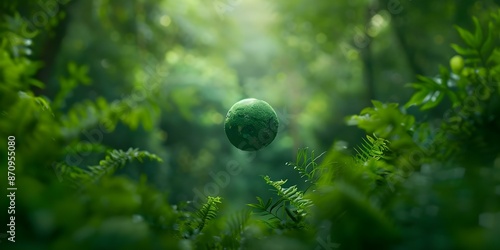 Celebrate Earth Day with vibrant green planet in lush forest setting. Concept Earth Day, Green Planet, Lush Forest, Nature Photography, Environmental Conservation photo