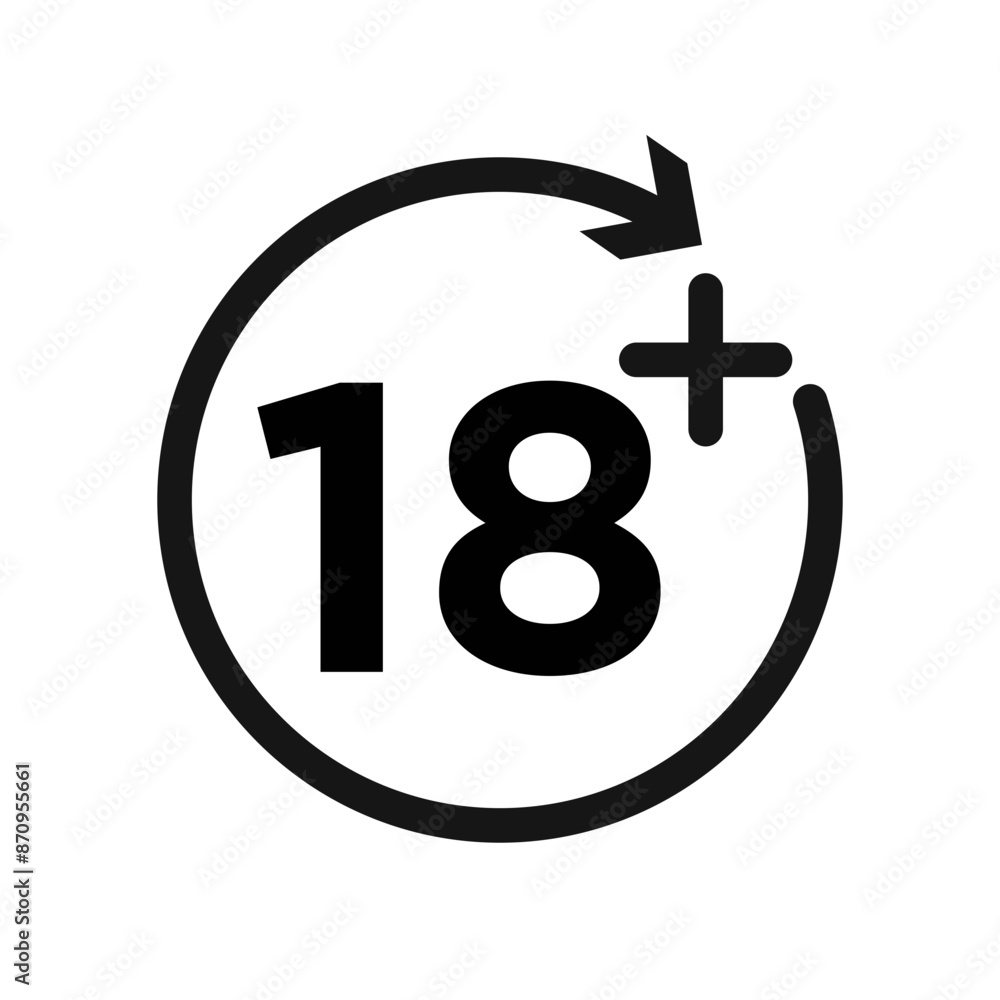 Eighteen plus icon Black line art vector Eighteen plus icon Black line art vector