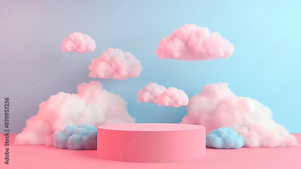 3d rendering of a pink podium with a cloud background 3d rendering of a pink podium with a cloud background