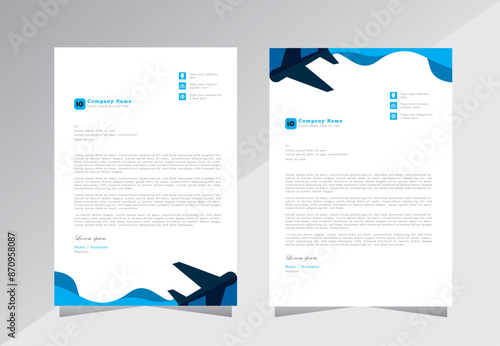 minimalist simple attractive letterhead template with blue color. editable letterhead, letter head design, Suitable for traveling agency. vector eps 10.