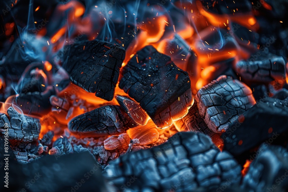 fire blazing with coals in darkness. ai generative