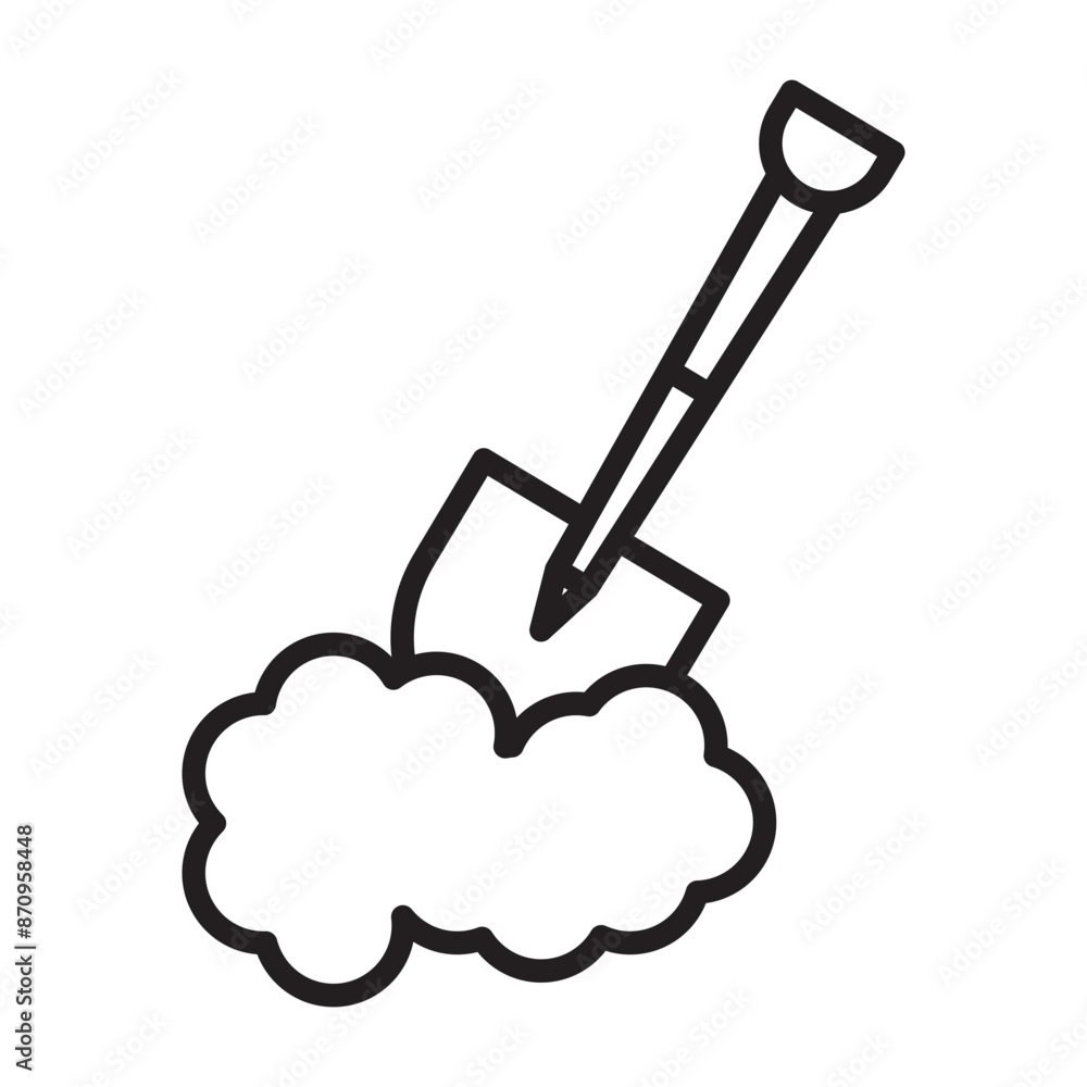 Snow and shovel icon Black line art vector Snow and shovel icon Black line art vector