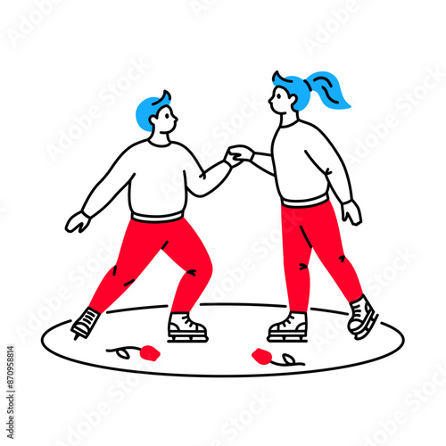 Man and woman in pair figure skating on ice