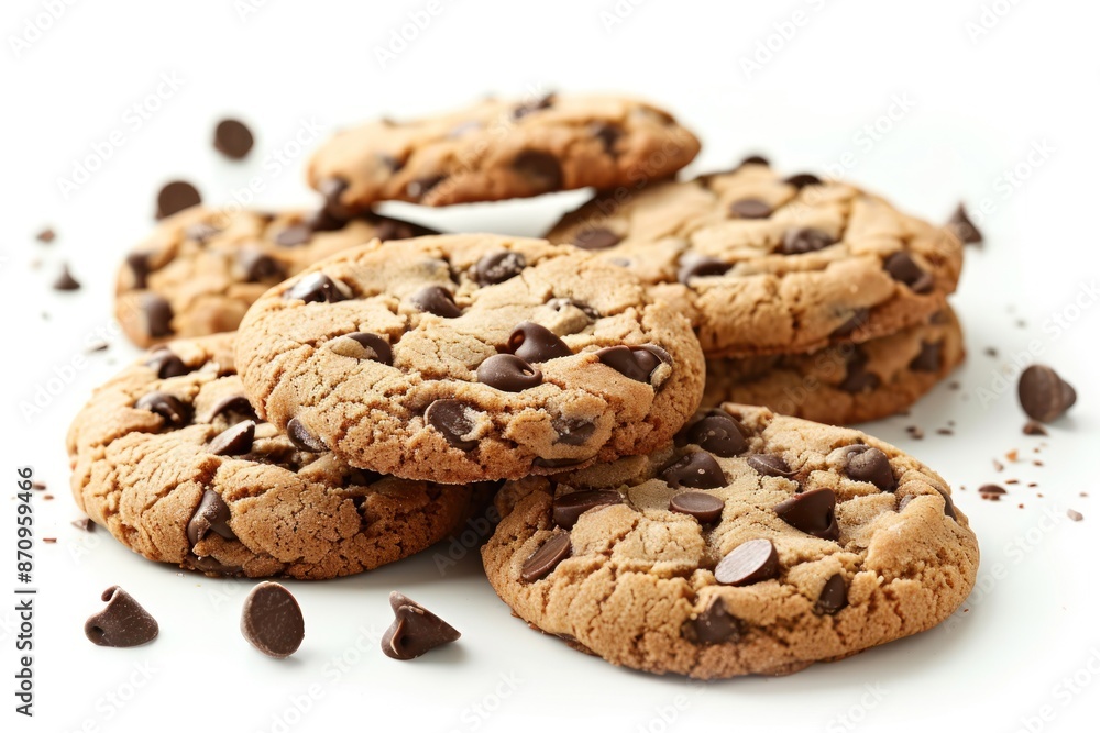 freshly baked chocolate chip cookies isolated on white background. ai generative freshly baked chocolate chip cookies isolated on white background. ai generative