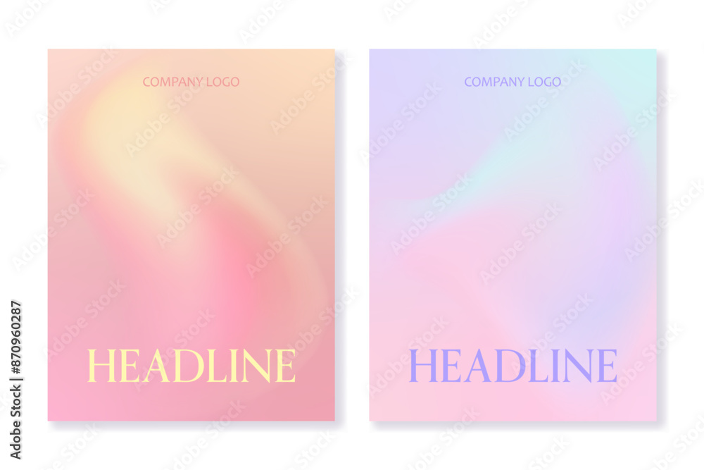 Set of 2 universal vector cover templates with abstract gradient backgrounds of soft pastel colors. For brochures, booklets, banners, posters, business cards, social media and other projects. Set of 2 universal vector cover templates with abstract gradient backgrounds of soft pastel colors. For brochures, booklets, banners, posters, business cards, social media and other projects.