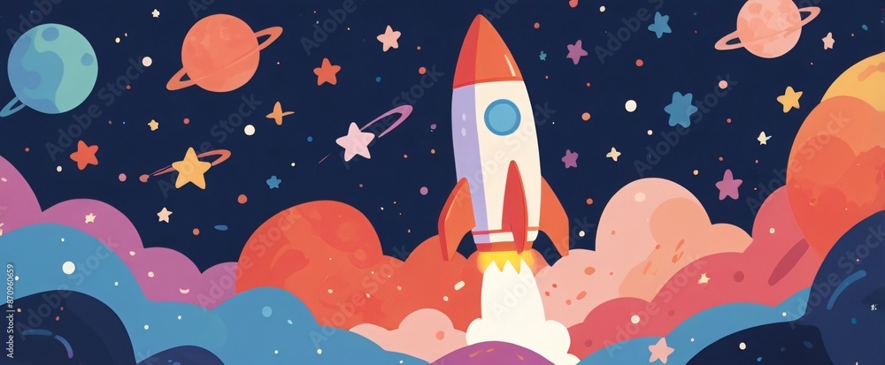 illustration rocket flying in the space illustration rocket flying in the space