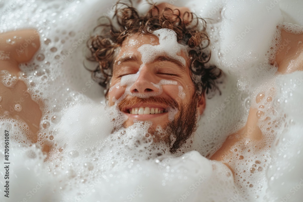 funny man in bath with foam and bubbles. ai generative funny man in bath with foam and bubbles. ai generative