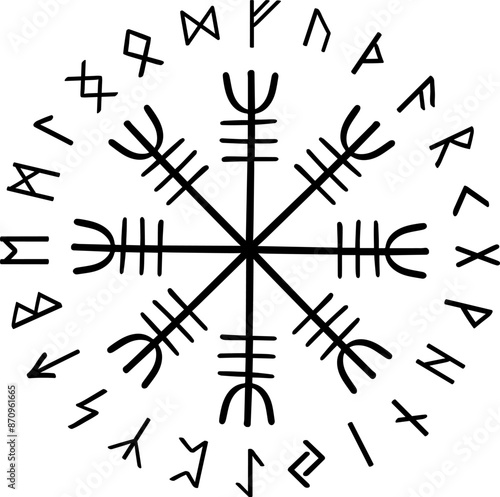 Norse symbol of Aegishjalmur . Helm of awe. Icelandic staves with elder futhark runes.