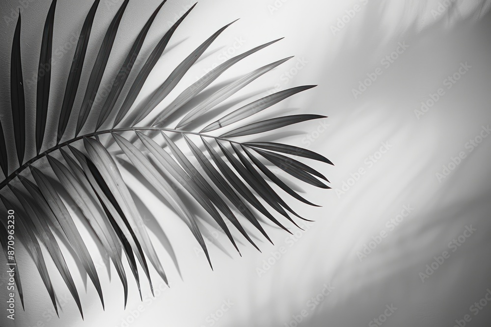 Fototapeta premium Grey shadow of natural palm leaf abstract background. ai generative