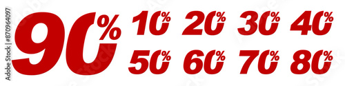 Set red discount percent, sale offer price sign, discount badge shape