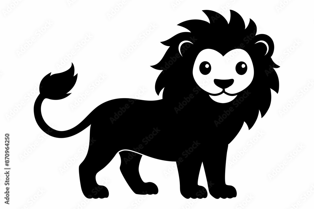 Obraz premium black and white lion silhouette, lion vector illustration, lion silhouette, animal silhouette isolated vector Illustration, png, lion icon 