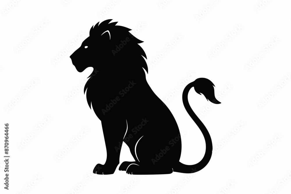 Obraz premium black and white lion silhouette, lion vector illustration, lion silhouette, animal silhouette isolated vector Illustration, png, lion icon 