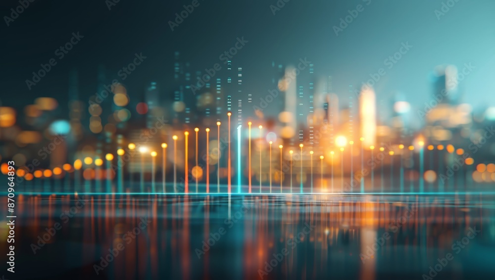A city skyline with a bright orange and blue light show by AI generated image A city skyline with a bright orange and blue light show by AI generated image