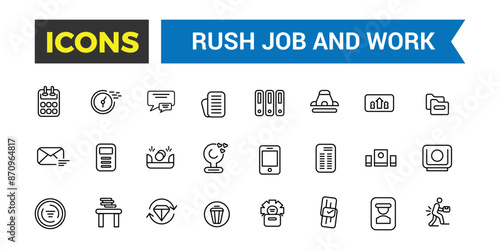 Rush job and work icons collection. Outline icons pack. Editable vector icon set and illustration for web and UI.