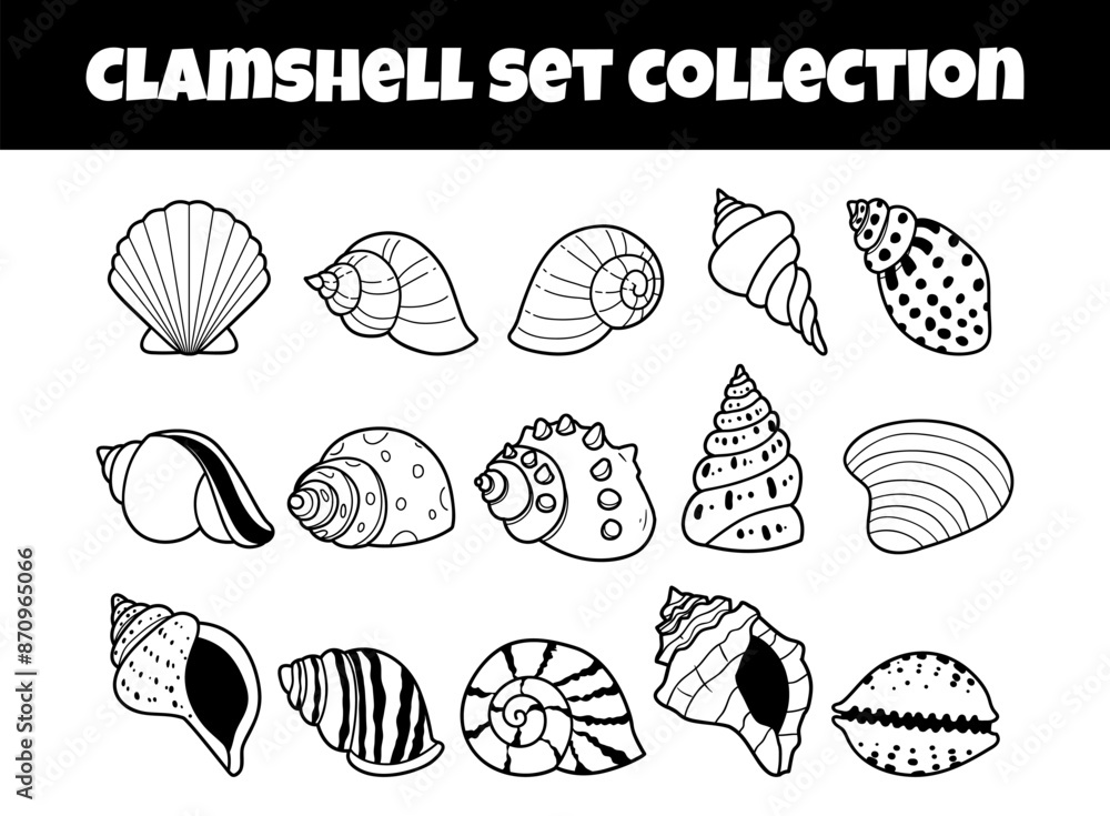 Clamshell element set outline vector illustration Clamshell element set outline vector illustration