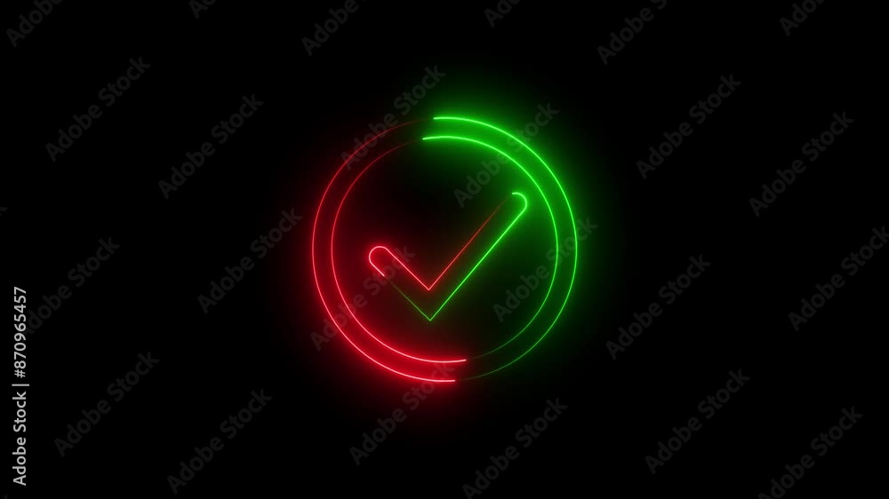 Neon line Check mark icon inside circle, positive mark, Colorful outline, line icon animation. Neon line Check mark icon inside circle, positive mark, Colorful outline, line icon animation.
