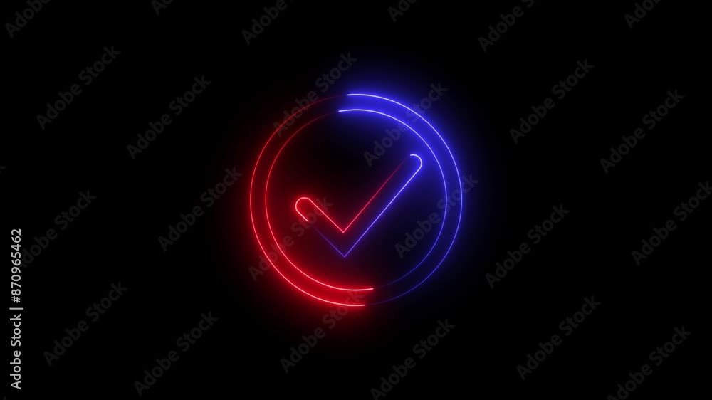 Neon line Check mark icon inside circle, positive mark, Colorful outline, line icon animation. Neon line Check mark icon inside circle, positive mark, Colorful outline, line icon animation.