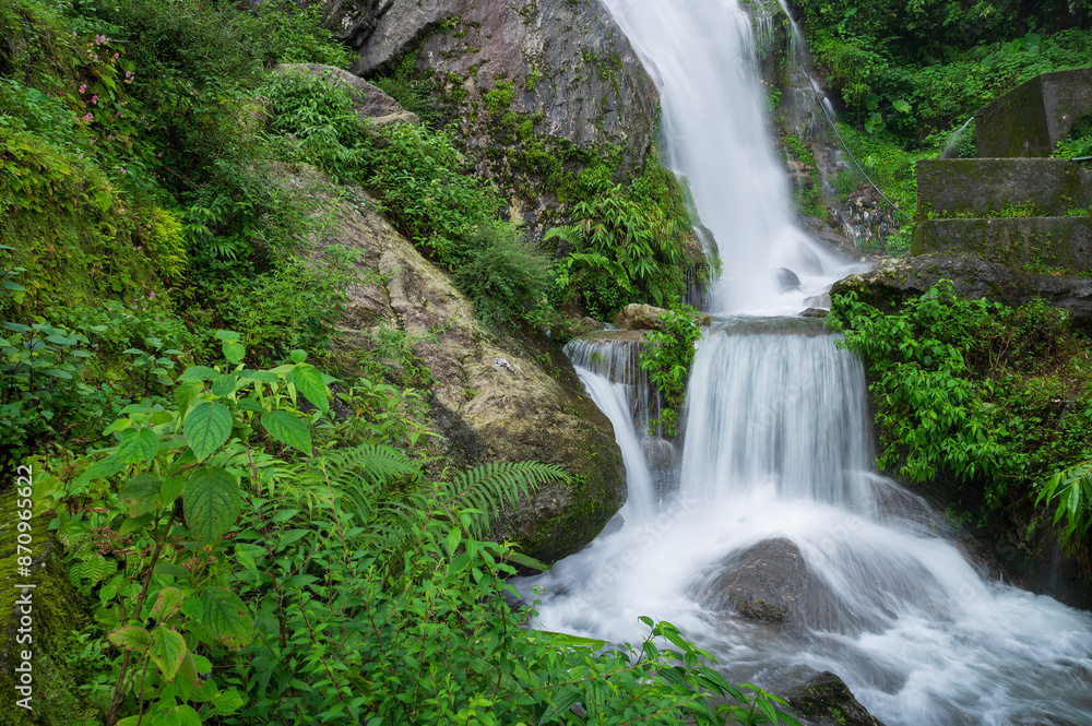 Paglajhora waterfall , famous waterfall in monsoon, at Kurseong, Himalayan mountains of Darjeeling, West Bengal, India. Origin of Mahananda River flowing through Mahananda Wildlife Sanctuary. Paglajhora waterfall , famous waterfall in monsoon, at Kurseong, Himalayan mountains of Darjeeling, West Bengal, India. Origin of Mahananda River flowing through Mahananda Wildlife Sanctuary.