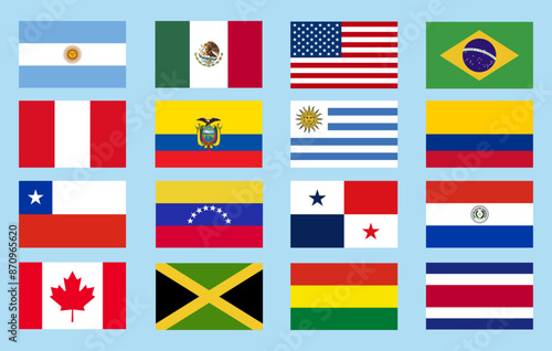 Copa America 2024, set participants flag of america 2024 football - vector