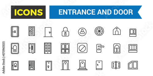 Entrance and Door icons set. Outline icons pack. Editable vector line icon set and illustration for web and UI application.