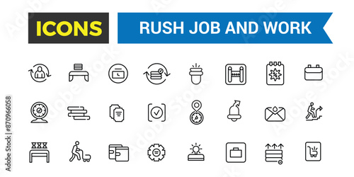 Rush job and work icons collection. Outline icons pack. Editable vector icon set and illustration for web and UI.