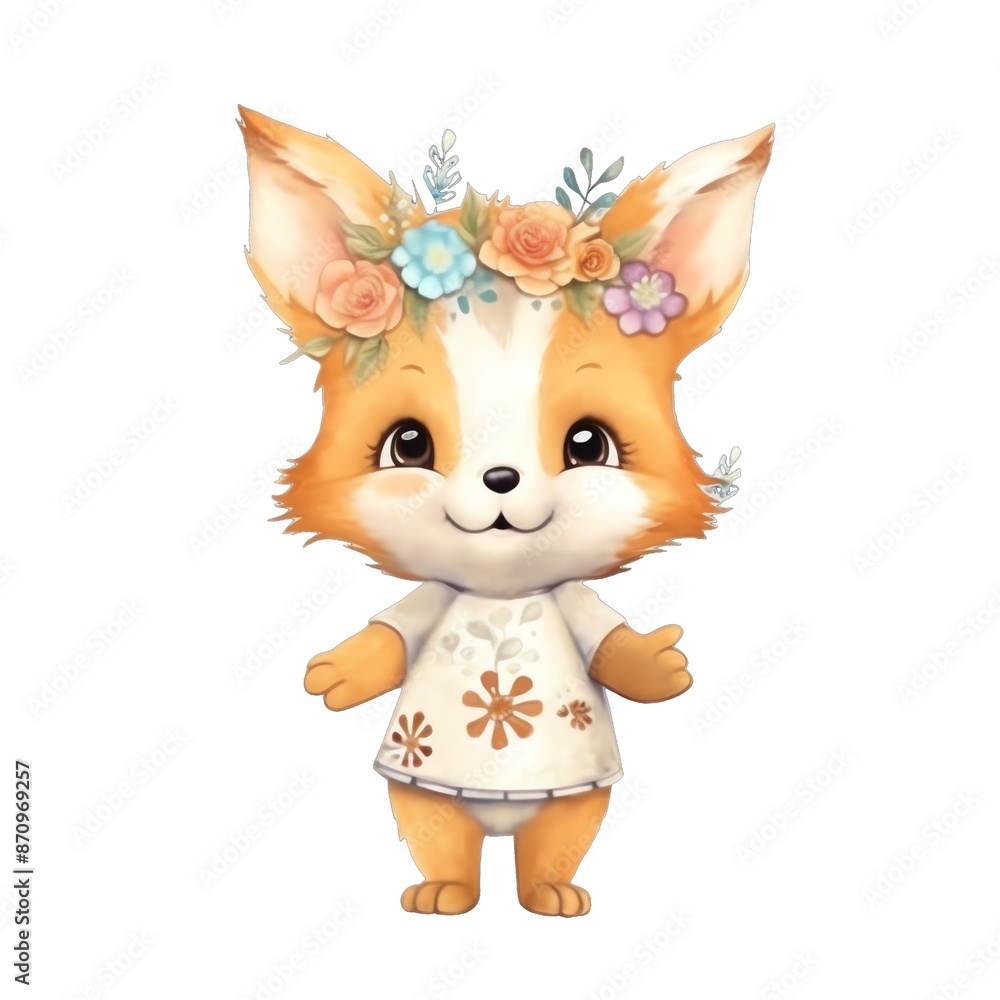 Cute baby Fox with clothes watercolor illustration Cute baby Fox with clothes watercolor illustration