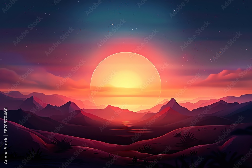 Stunning sunset over a serene mountain landscape with vibrant colors and a calming atmosphere, perfect for backgrounds and nature themes. Stunning sunset over a serene mountain landscape with vibrant colors and a calming atmosphere, perfect for backgrounds and nature themes.