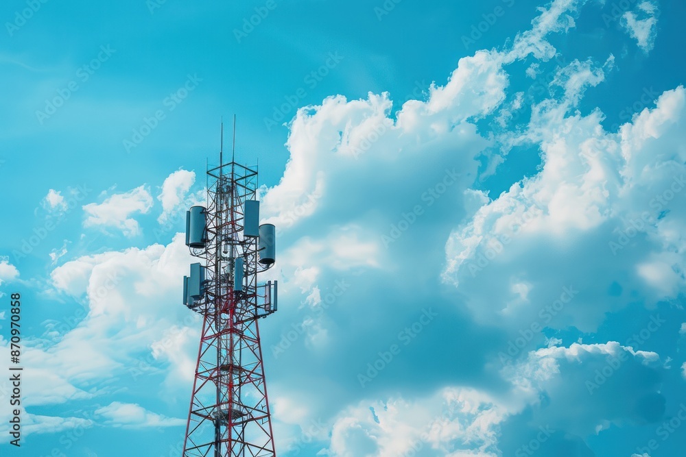 high antenna blue sky Background image shows a 5G global network tech. ai generative high antenna blue sky Background image shows a 5G global network tech. ai generative