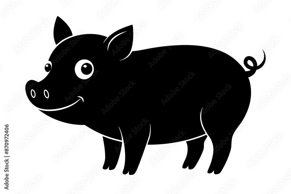 Fototapeta premium black and white pig silhouette, pig vector illustration, pig silhouette, animal silhouette isolated vector Illustration, png, pig icon, cartoon pig 