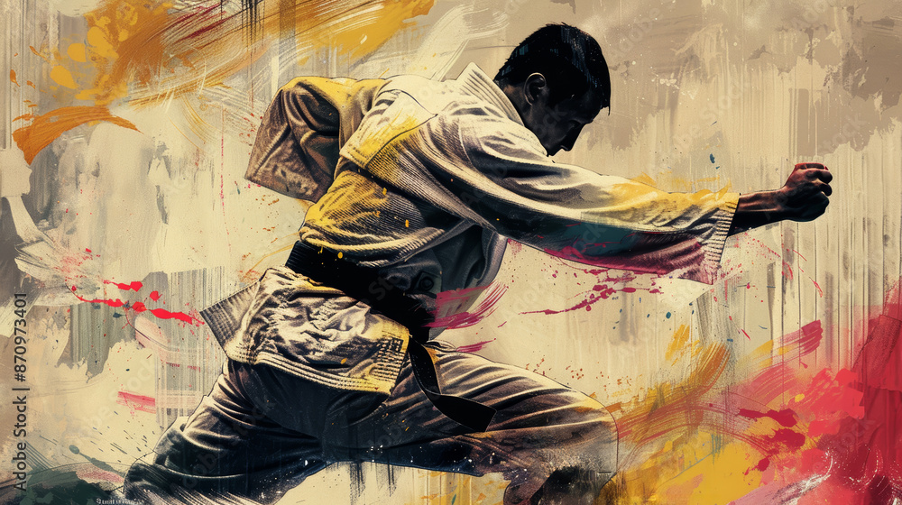 Fototapeta premium Inspirational Judo Athlete Training with Olympic Logo - Motivational Poster for Sports Enthusiasts