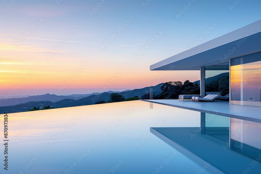 Fototapeta premium A beautiful infinity pool with a stunning view of the mountains. AI.