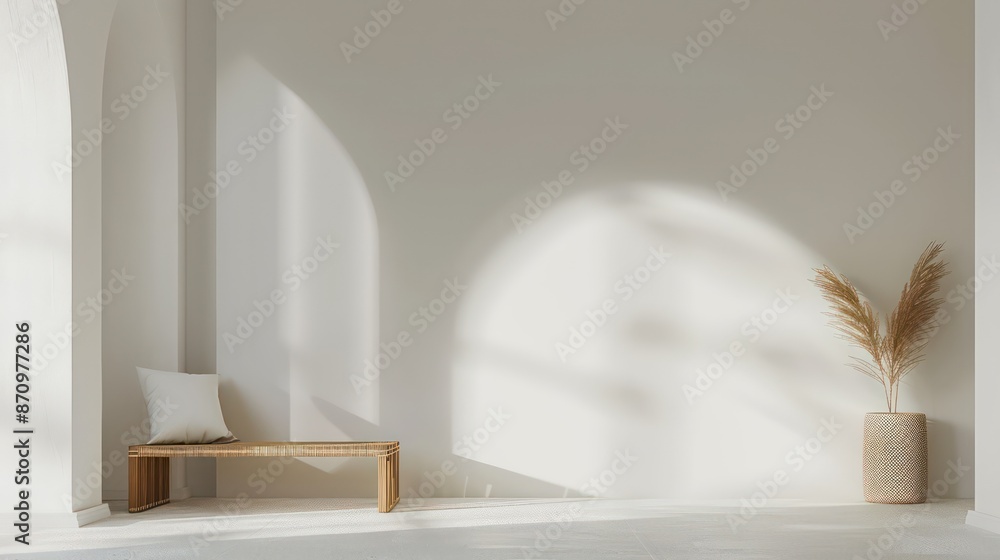 Obraz premium light interior design with empty wall and copy space for wall art mockup, minimalistic, modern, scandinavian