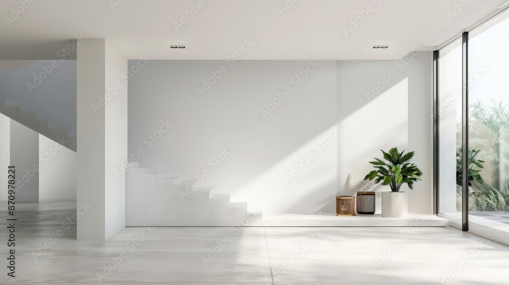 Fototapeta premium cool light interior design, minimalistic modern scandinavian style, empty wall, blank canvas, mockup template, copy space