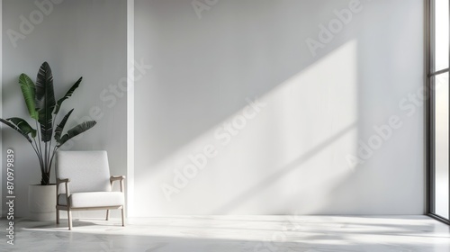 scandinavian interior, minimalistic interior with empty wall, copy space, blank canvas on wall for wall art, mockup template