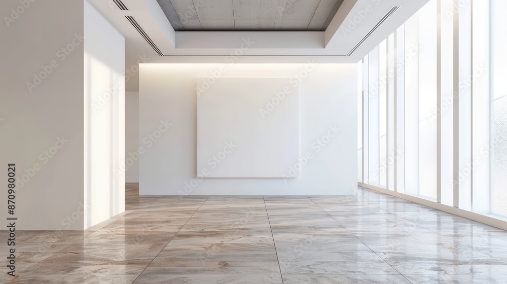 Fototapeta premium scandinavian interior, minimalistic interior with empty wall, copy space, blank canvas on wall for wall art, mockup template
