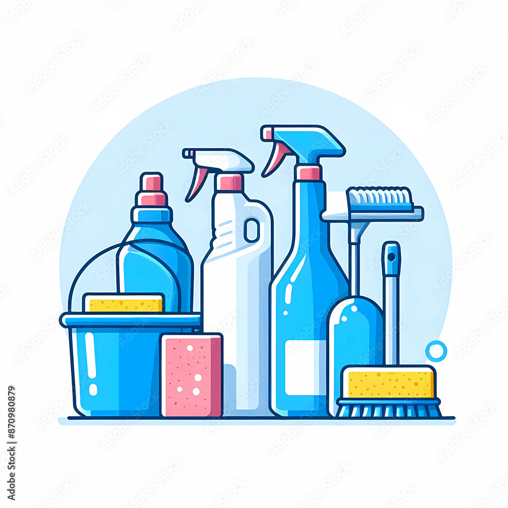 Cleaning equipment and products modern vector illustration isolated on a white background Cleaning equipment and products modern vector illustration isolated on a white background