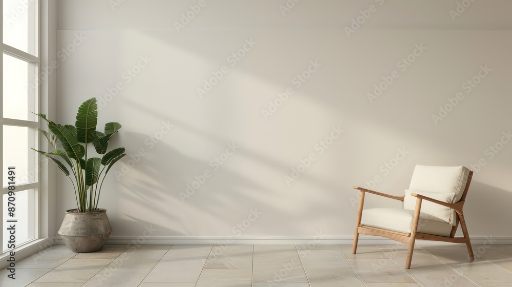 Fototapeta premium modern industrial interior design space, empty wall for copy space, blank canvas on wall in minimalistic interior, scandinavian interior